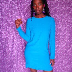 Wayf back zip mini short dress long sleeves in vivid blue size medium. Brand New